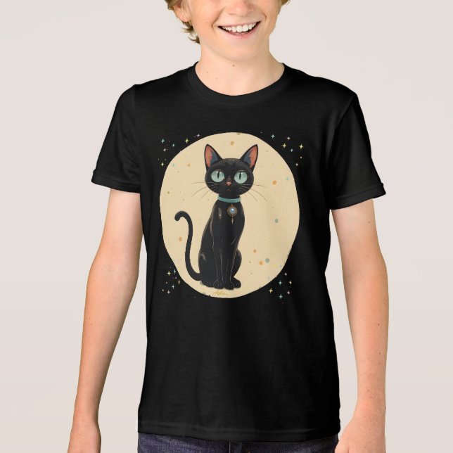 Atomic Futuristic Black Cat Moon Tri-Blend Shirt (Front)