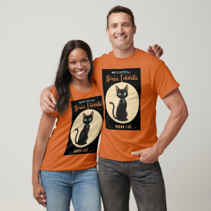 Atomic Futuristic Black Cat Moon with text T-Shirt