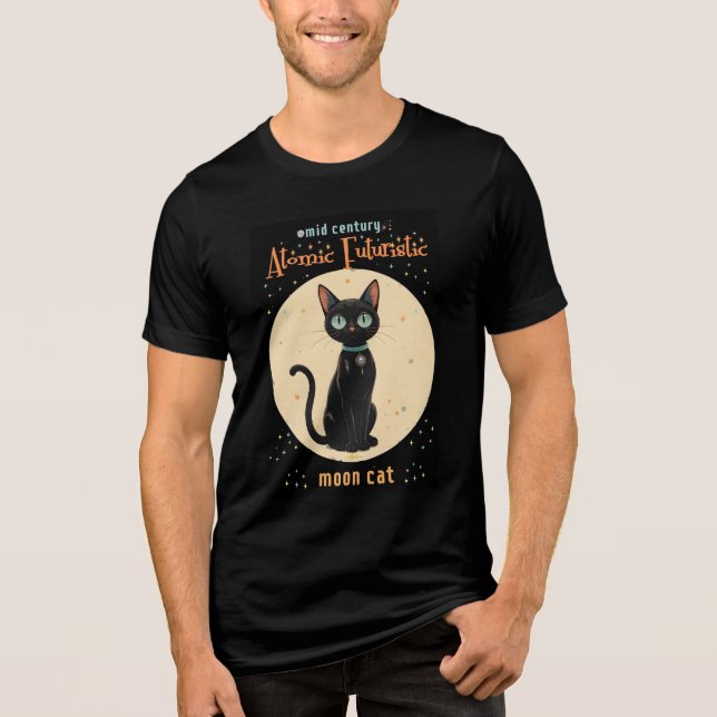 Atomic Futuristic Black Cat Moon with text Tri-Blend Shirt (Front)