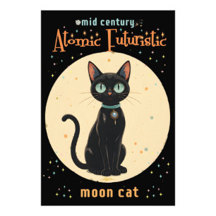 Atomic Futuristic Black Moon Cat Photo Print
