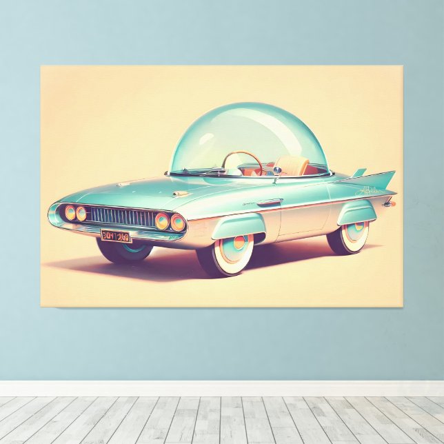 Atomic Futuristic Bubble Blaster Car  Canvas Print (Insitu(Wood Floor))