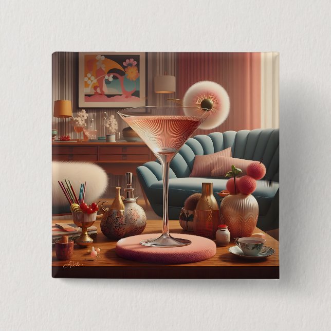 Atomic Futuristic Cherry Blossom Martini 15 Cm Square Badge (Front)