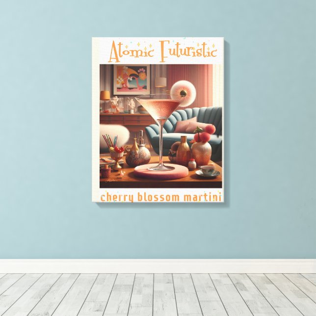 Atomic Futuristic Cherry Blossom Martini Canvas Print (Insitu(Wood Floor))