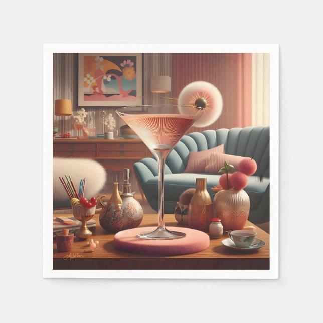 Atomic Futuristic Cherry Blossom Martini Napkin (Front)