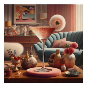 Atomic Futuristic Cherry Blossom Martini Poster