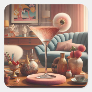 Atomic Futuristic Cherry Blossom Martini Square Sticker
