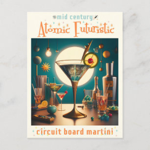 Atomic Futuristic Circuit Board Martini Postcard