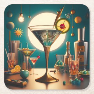 Atomic Futuristic Circuit Board Martini Square Paper Coaster