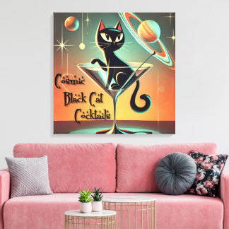 Atomic Futuristic Cosmic Black Cat Cocktails Canvas Print