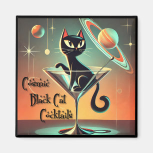 Atomic Futuristic Cosmic Black Cat Cocktails Magnet