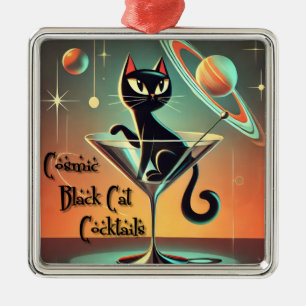 Atomic Futuristic Cosmic Black Cat Cocktails Metal Tree Decoration