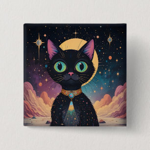 Atomic Futuristic Cosmic Black Cat in Moonlight 15 Cm Square Badge