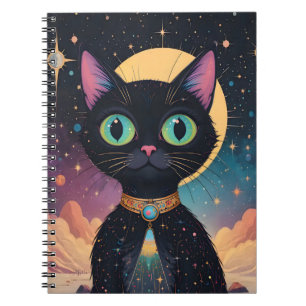Atomic Futuristic Cosmic Black Cat in Moonlight Notebook