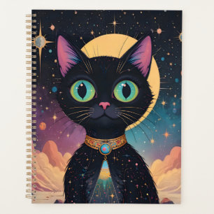 Atomic Futuristic Cosmic Black Cat in Moonlight Planner