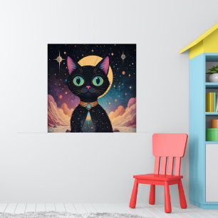 Atomic Futuristic Cosmic Black Cat in Moonlight Poster