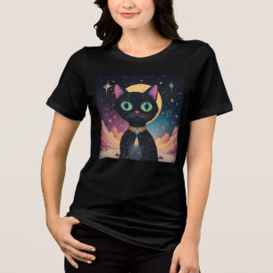 Atomic Futuristic Cosmic Black Cat in Moonlight Tri-Blend Shirt