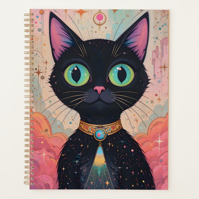 Atomic Futuristic Cosmic Black Cat Universe Planner (Front)