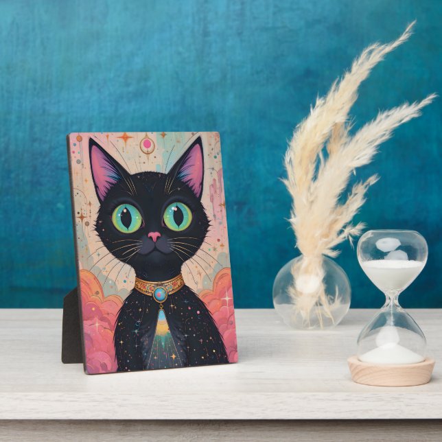 Atomic Futuristic Cosmic Black Cat Universe Plaque (Side)