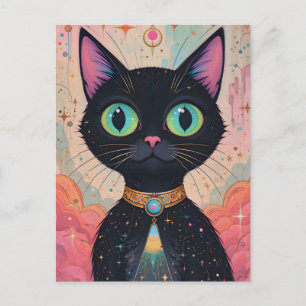 Atomic Futuristic Cosmic Black Cat Universe Postcard
