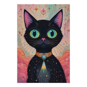 Atomic Futuristic Cosmic Black Cat Universe Poster