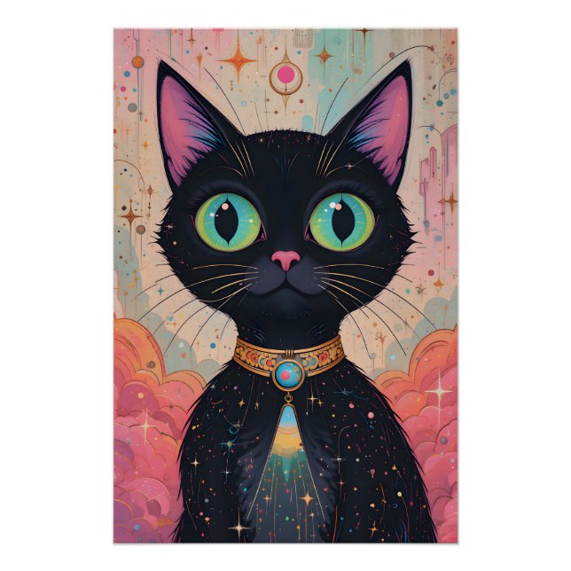 Atomic Futuristic Cosmic Black Cat Universe Poster (Front)