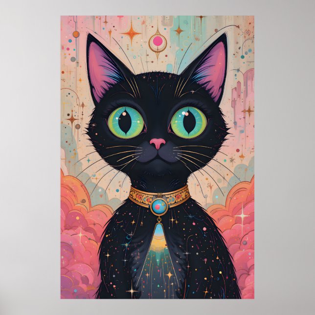 Atomic Futuristic Cosmic Black Cat Universe Poster (Front)