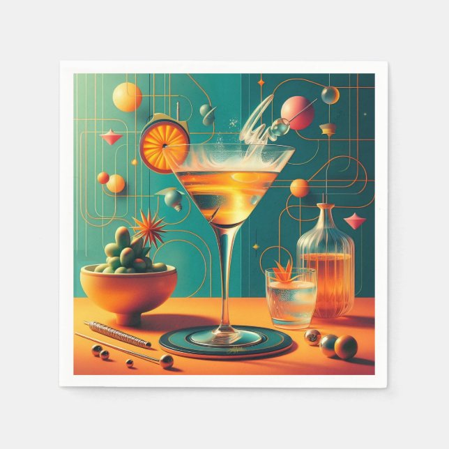 Atomic Futuristic Cosmic Storm Martini Napkin (Front)