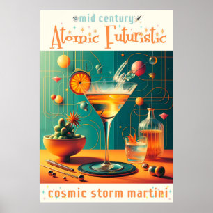 Atomic Futuristic Cosmic Storm Martini Poster
