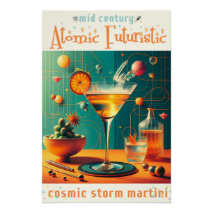 Atomic Futuristic Cosmic Storm Martini Poster