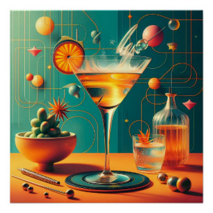 Atomic Futuristic Cosmic Storm Martini Poster