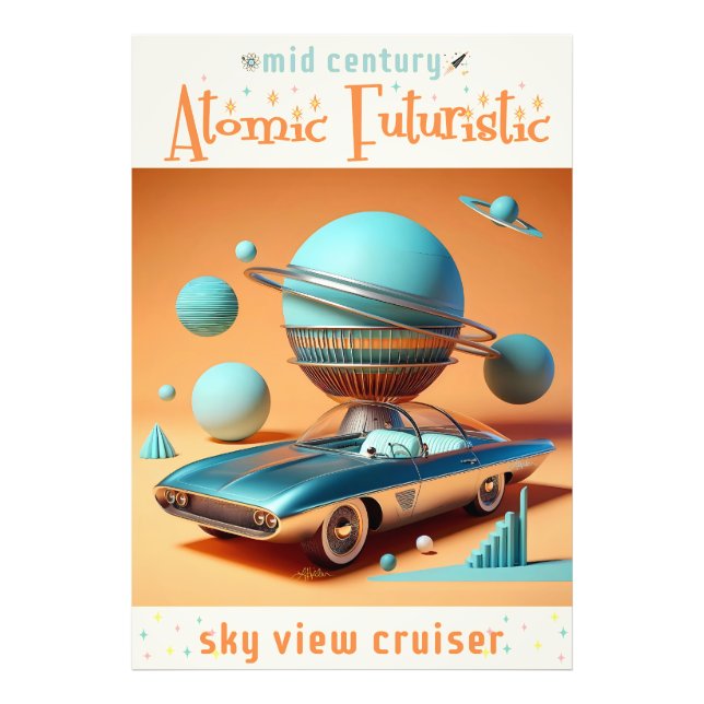 Atomic Futuristic Sky View Cruiser Car  Photo Print (Front)