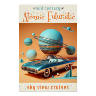 Atomic Futuristic Sky View Cruiser Car  Poster