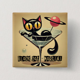 Atomic Futuristic Space Age Black Cat Martini 15 Cm Square Badge