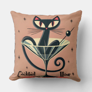 Atomic Futuristic Space Age Black Cat Martini Cushion