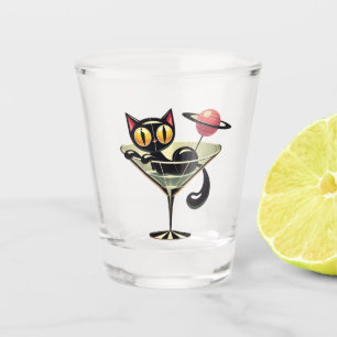 Atomic Futuristic Space Age Black Cat Martini  Shot Glass