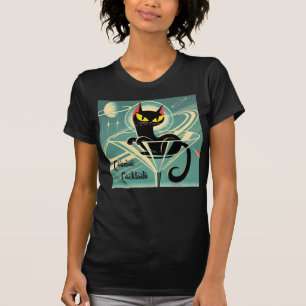 Atomic Futuristic Space Age Black Cat Martini T-Shirt