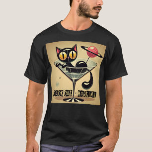 Atomic Futuristic Space Age Black Cat Martini T-Shirt