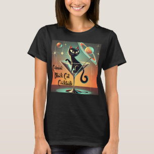 Atomic Futuristic Space Age Black Cat Martini T-Shirt