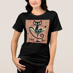 Atomic Futuristic Space Age Black Cat Martini Tri-Blend Shirt