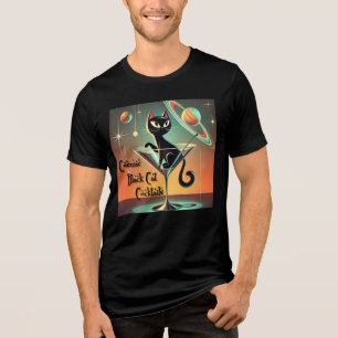 Atomic Futuristic Space Age Black Cat Martini Tri-Blend Shirt