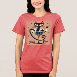 Atomic Futuristic Space Age Black Cat Martini Tri-Blend Shirt