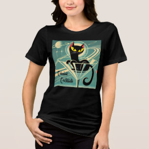 Atomic Futuristic Space Age Black Cat Martini Tri-Blend Shirt