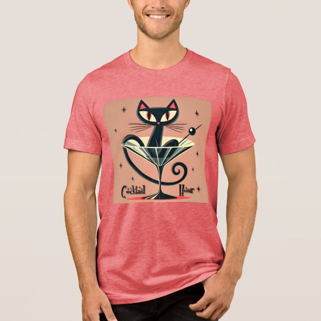 Atomic Futuristic Space Age Black Cat Martini Tri-Blend Shirt (Front)