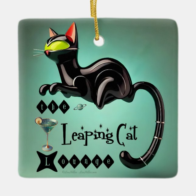 Atomic Futuristic The Leaping Cat Lounge Ceramic Ornament (Front)