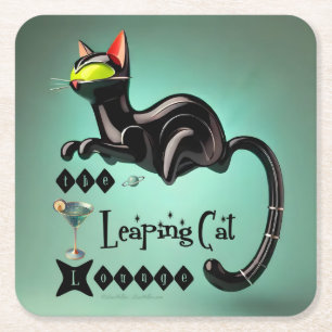 Atomic Futuristic The Leaping Cat Lounge Square Paper Coaster