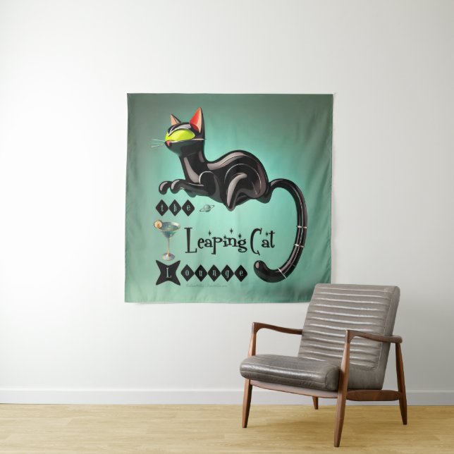 Atomic Futuristic The Leaping Cat Lounge Tapestry (In Situ)