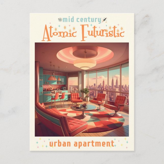 Atomic Futuristic Urban Apartment Postcard (Front)
