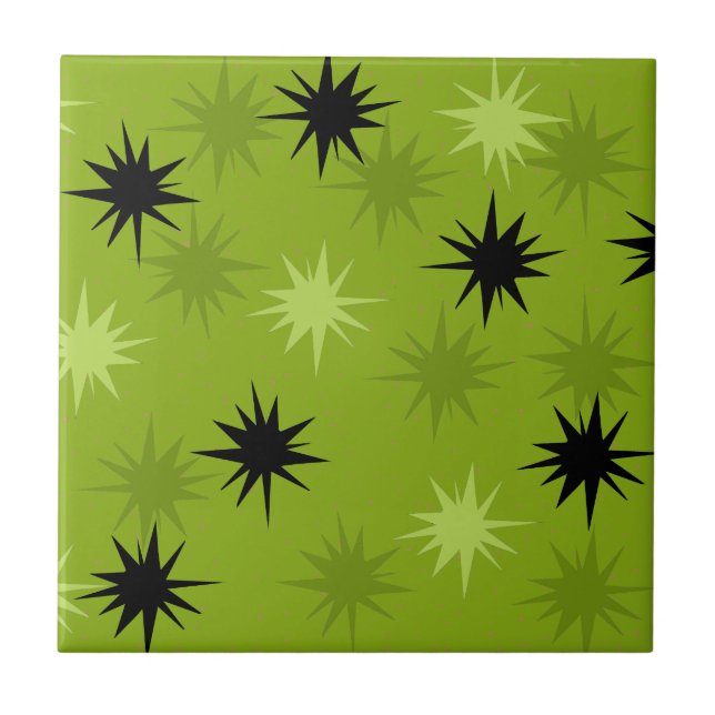 Atomic Green Starbursts Ceramic Tile (Front)