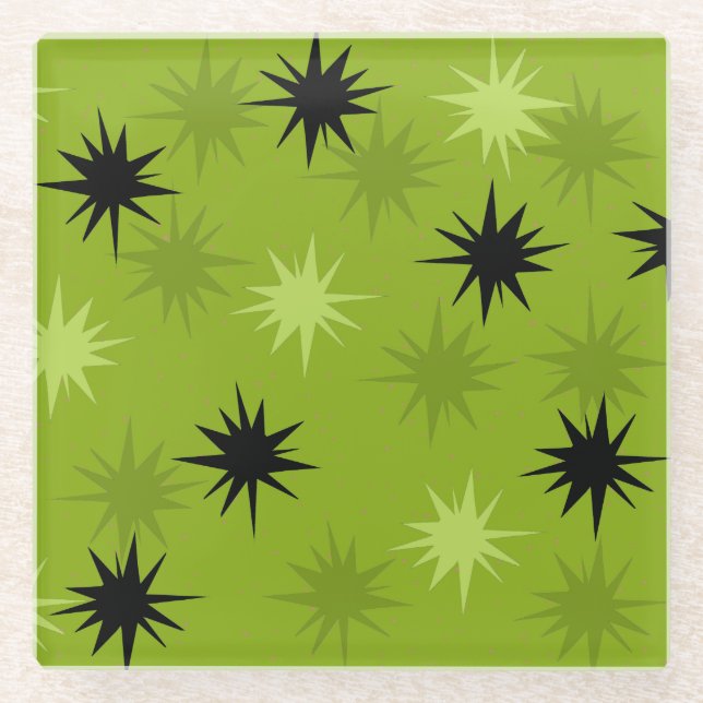 Atomic Green Starbursts Glass Coaster (Front)