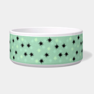 Atomic Jade and Mint Starbursts Ceramic Pet Bowl